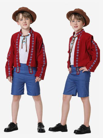 ハロウィン ハロウィンコスチューム レッド メンズ ユーロスタイル シルクハット ポリエステルセット ホリデーコスチューム