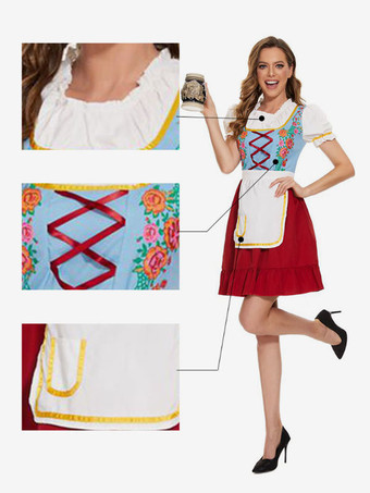 ハロウィン ハロウィンコスチューム レッド レディース エプロンドレス ポリエステル 花柄セット ホリデーコスチューム