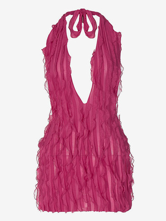 女性のためのクラブドレスローズ V ネックノースリーブセクシーなミニドレス