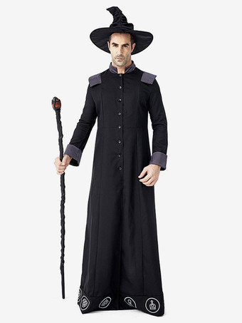 Halloween Disfraces de Halloween Sombrero de abrigo divertido para hombres negros Conjunto de poliéster Disfraces de vacaciones
