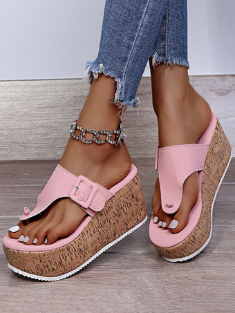 PinkWomen's PU Leather Wedge Sandals In