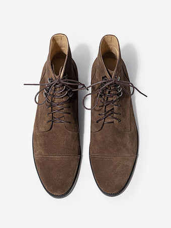 メンズブーツ スエードレザー ラウンドトゥ ワークオックスフォードブーツ ブラウン レースアップ ドレスブーツ