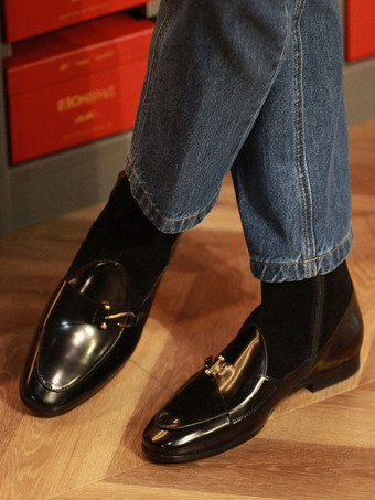 ブラック メンズブーツ チェルシーブーツ ブラック 牛革 ポインテッドトゥ