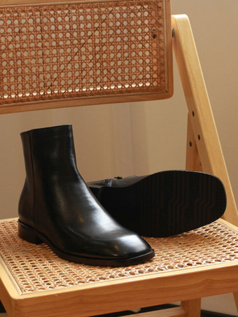 メンズブーツ チェルシーブーツ ブラック 牛革 スクエアトゥ ドレスブーツ