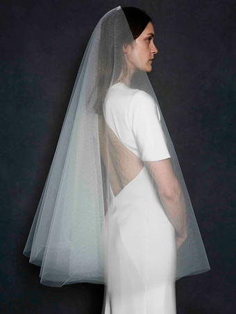 アイボリーウェディングベール チュール カットエッジ ブライダルベール