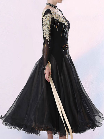 社交ダンス衣装ブラック女性のエレガントなライクラスパンデックスドレスダンスドレス