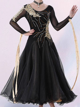 社交ダンス衣装ブラック女性のエレガントなライクラスパンデックスドレスダンスドレス