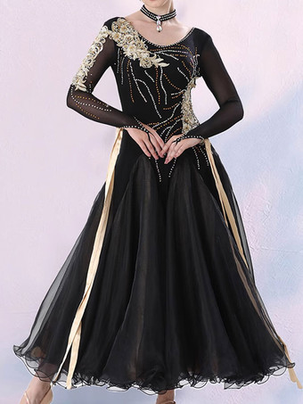 社交ダンス衣装ブラック女性のエレガントなライクラスパンデックスドレスダンスドレス