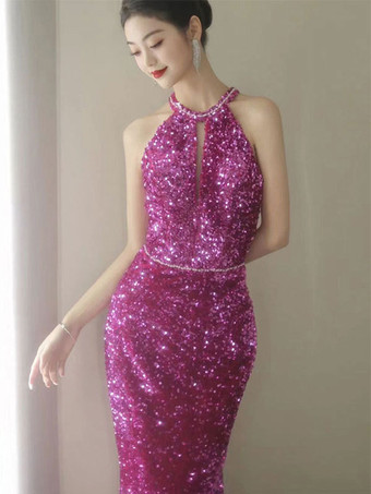 イブニングドレス マーメイド ジュエルネック マキシレングス ノースリーブ ジッパー ビーズ スパンコール フォーマルパーティードレス