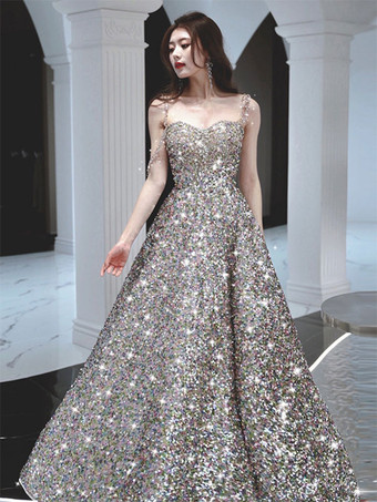 プロムドレス Aライン ストラップレス スパンコール ノースリーブ ビーズ パーティードレス