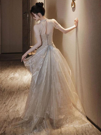 With Cocktail Dress Beautiful Floor-Length A-Line Illusion Neckline Fringe