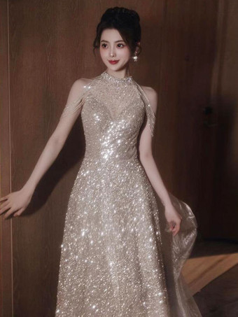 With Cocktail Dress Beautiful Floor-Length A-Line Illusion Neckline Fringe