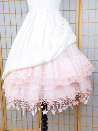 甘いロリータペチコートポリエステルフリルスパンコールゴシックロリータペチコート女性のピンクの星プリントロリータスカート