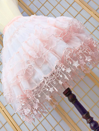 甘いロリータペチコートポリエステルフリルスパンコールゴシックロリータペチコート女性のピンクの星プリントロリータスカート