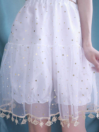 Sweet Lolita Bloomers Lentejuelas Volantes Pantalones cortos blancos de Lolita