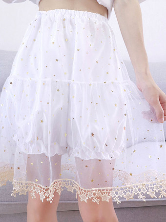 甘いロリータ ブルマ ホワイト フリル スパンコール スター プリント ロリータ ショーツ