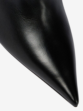 ブラック サイハイブーツ ハイヒール ポインテッドトゥ スラウチブーツ