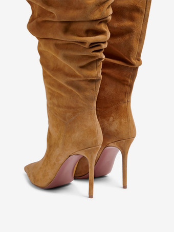 レディース オーバーザニーブーツ ポインテッドトゥ スティレットヒール スエード スラウチ サイハイブーツ