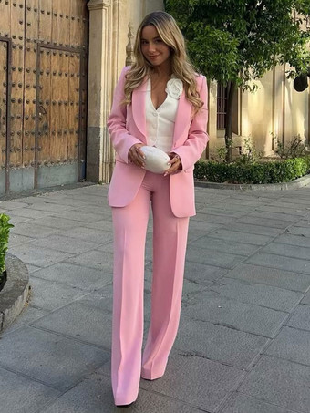 Pink Suits For Women One Buttons Casual 2-Piece Street Wear