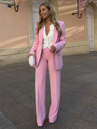女性用ピンクスーツ ワンボタン カジュアル ツーピース ストリートウェア