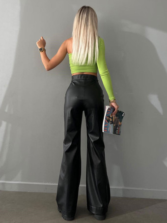 女性のためのPUレザーパンツ巾着ウエストパンツ