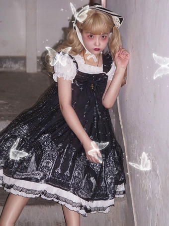 ゴシックロリータ ドレス リボン フリル ブラック ブラック