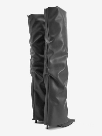 オーバーニーブーツ ポインテッドトゥ ハイヒール フォールドオーバー サイハイブーツ