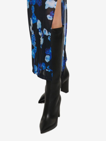 レディース ニーハイブーツ ポインテッド チャンキーヒール 膝丈ブーツ