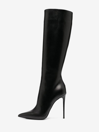 赤いニーハイブーツ 尖ったつま先 スティレットヒール ニーブーツ