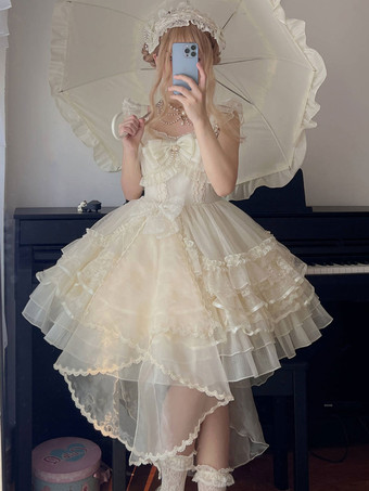 ゴスロリ ドレス レース レース リボン フリル ノースリーブ 可愛い ロリータドレス 女性