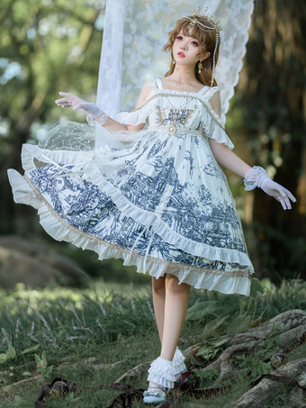 Bianco   Abiti Lolita gotici Abito con bretelle JSK nero scuro con volant in pizzo