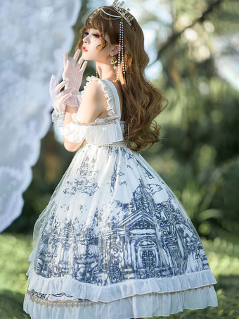   Abiti Lolita gotici Abito con bretelle JSK nero scuro con volant in pizzo