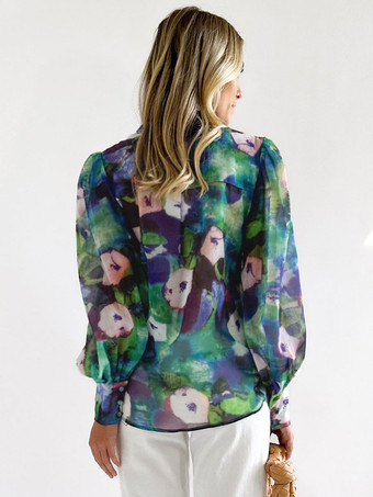 花柄シャツ パープル ターンダウンカラー カジュアル 長袖 トップス