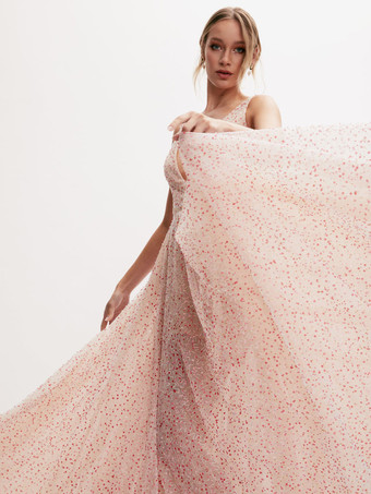 プロムドレス スパンコール Vネック Aライン ノースリーブ パーティードレス