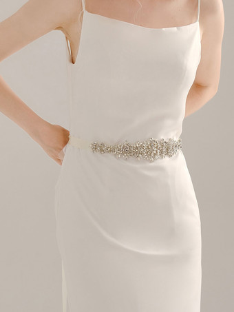シルバー ラインストーンウエストチェーンウェディングドレスラインストーンベルト