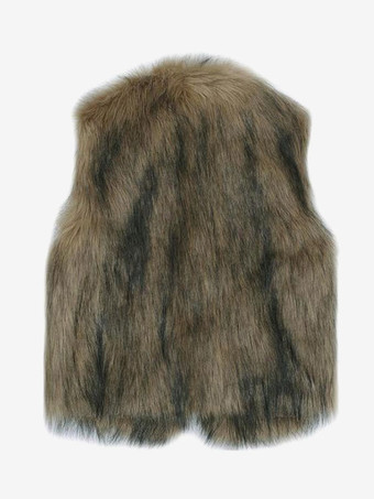 フェイクファーコート コーヒーブラウン ノースリーブ フェイクファージャケット 環境に優しいファーコート