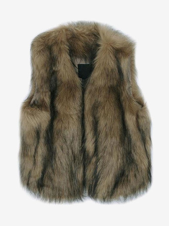 フェイクファーコート コーヒーブラウン ノースリーブ フェイクファージャケット 環境に優しいファーコート