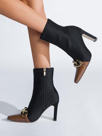 Pointed toe ankle boots chunky outlet heel