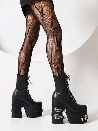 女性のメタルディテールPUレザーラウンドトゥヒールレスアンクルブーツ