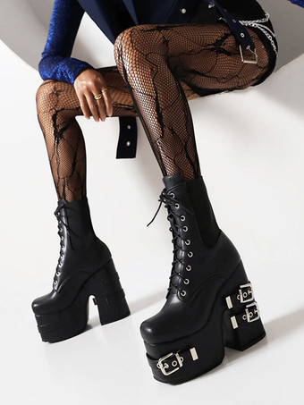 女性のメタルディテールPUレザーラウンドトゥヒールレスアンクルブーツ