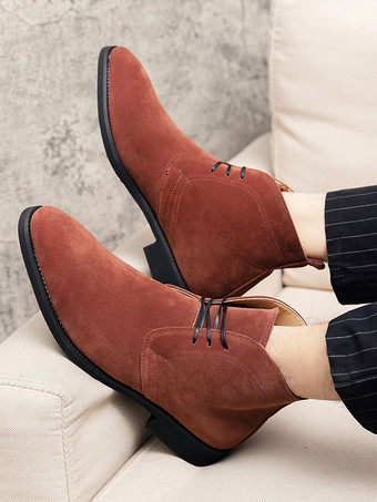 メンズブーツ チャッカブーツ PUレザー ラウンドトゥ