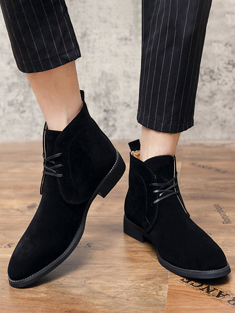 メンズブーツ チャッカブーツ PUレザー ラウンドトゥ