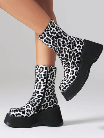 blanc Bottines sans talons à bout rond pour femmes