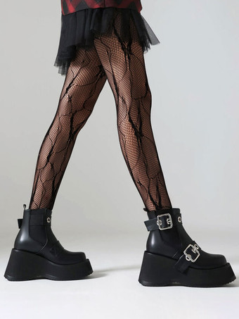 レディース ブラック ブーティ ラウンドトゥ フラットフォーム アンクル ブーツ