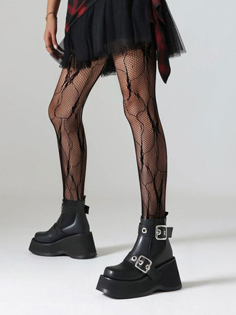 レディース ブラック ブーティ ラウンドトゥ フラットフォーム アンクル ブーツ