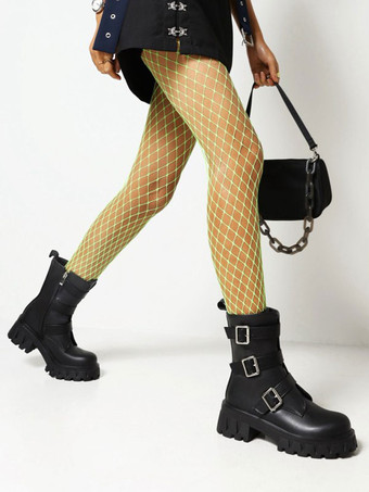 レディース メタルディテール ラウンドトゥ チャンキーヒール ブーティ