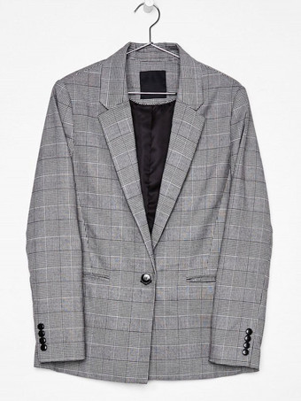 女性用ブレザージャケットチェック柄ラペル長袖アウターウェア