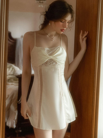 女性シュミーズ ベージュ シルクのようなレースの背中の開いたランジェリー