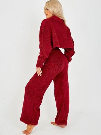 ソリッドカラー ラウンジ セット クロップド トップとワイドレッグ 2 点セット