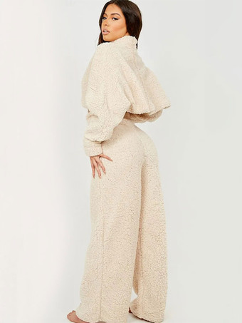 ソリッドカラー ラウンジ セット クロップド トップとワイドレッグ 2 点セット